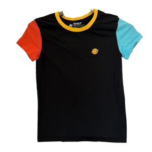 Dutch Bros Coffee Colorblock Ringer T-Shirt Small Black Yellow Red Blue Smiley